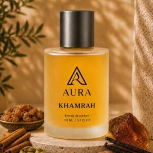 عطر أورا خمرة AURA Khamrah – عطر رجالي فاخر بنفحات القرفة والفانيليا والعنبر الدافئ
