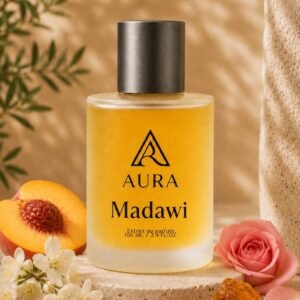 عطر أورا مضاوي AURA Madawi – عطر رجالي فاخر بنفحات الخوخ والورد والمسك والعنبر