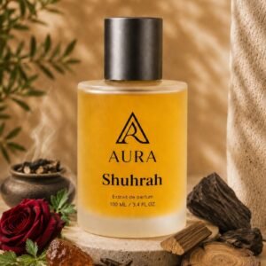 عطر أورا شهرة AURA Shuhrah – عطر رجالي فاخر بنفحات الورد والعود والجلد المدخن